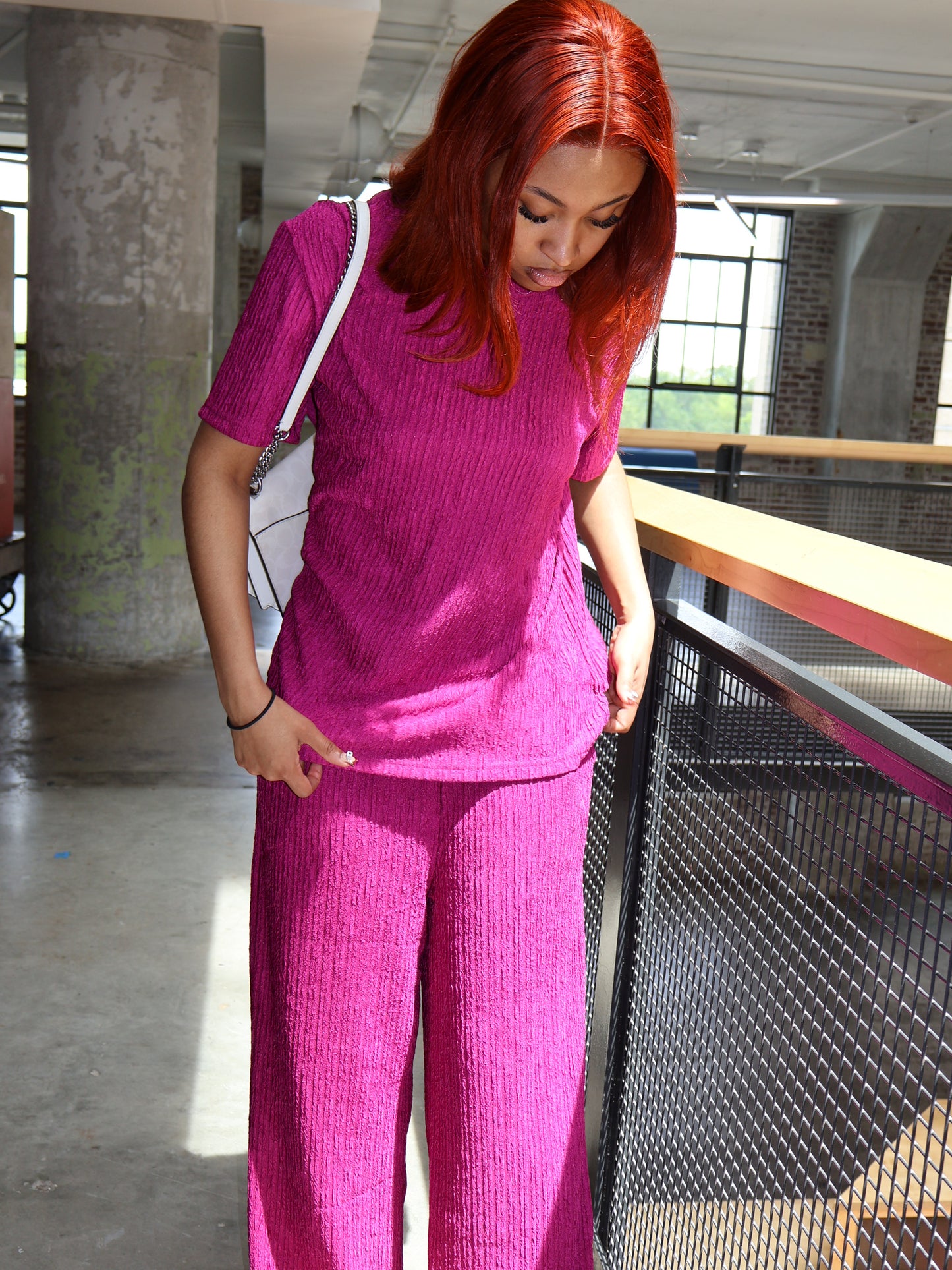 Plisse Wide Leg Lounge Pant Set