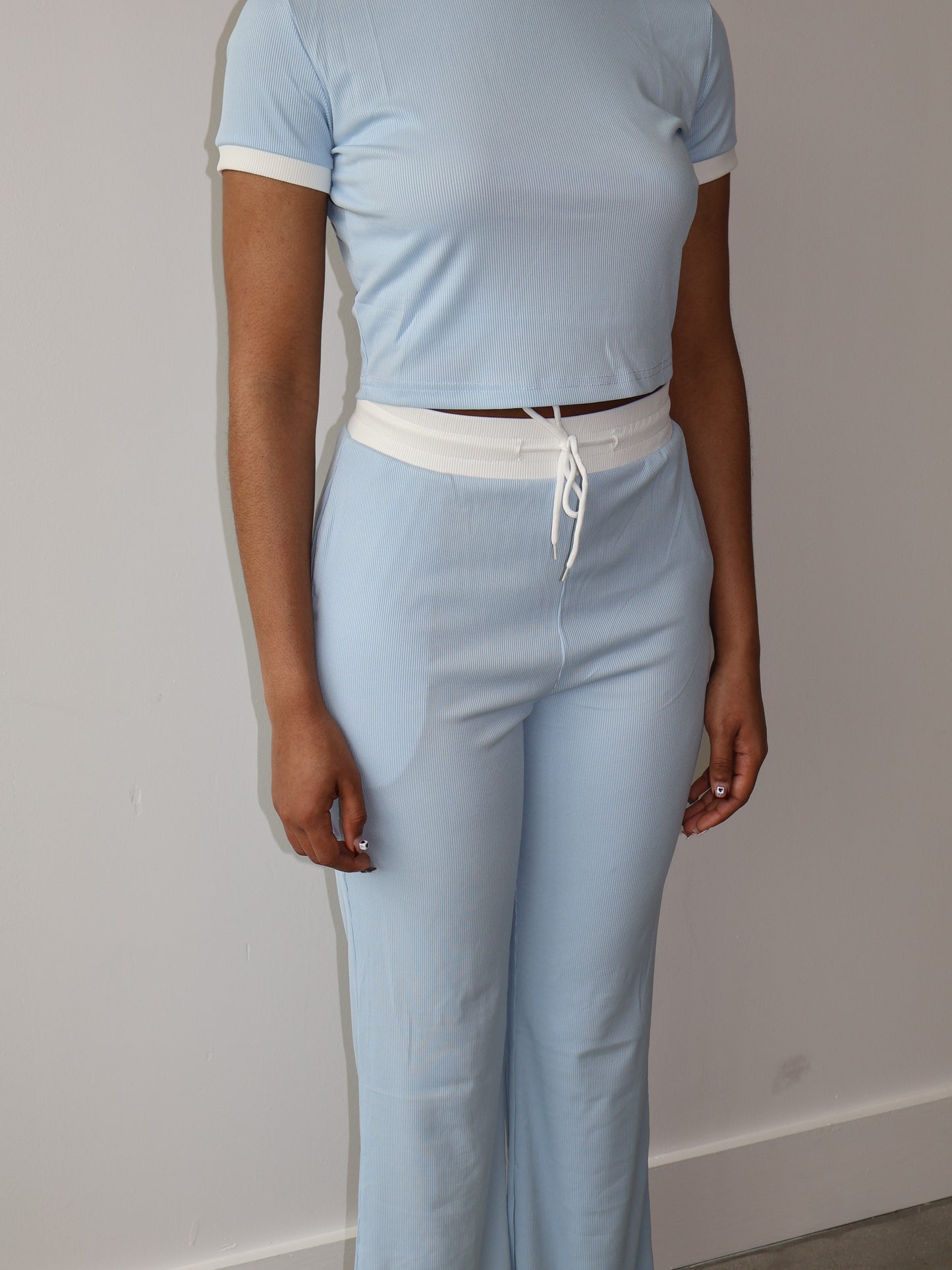 Short Sleeve Ribbed Lounge Pant Set
