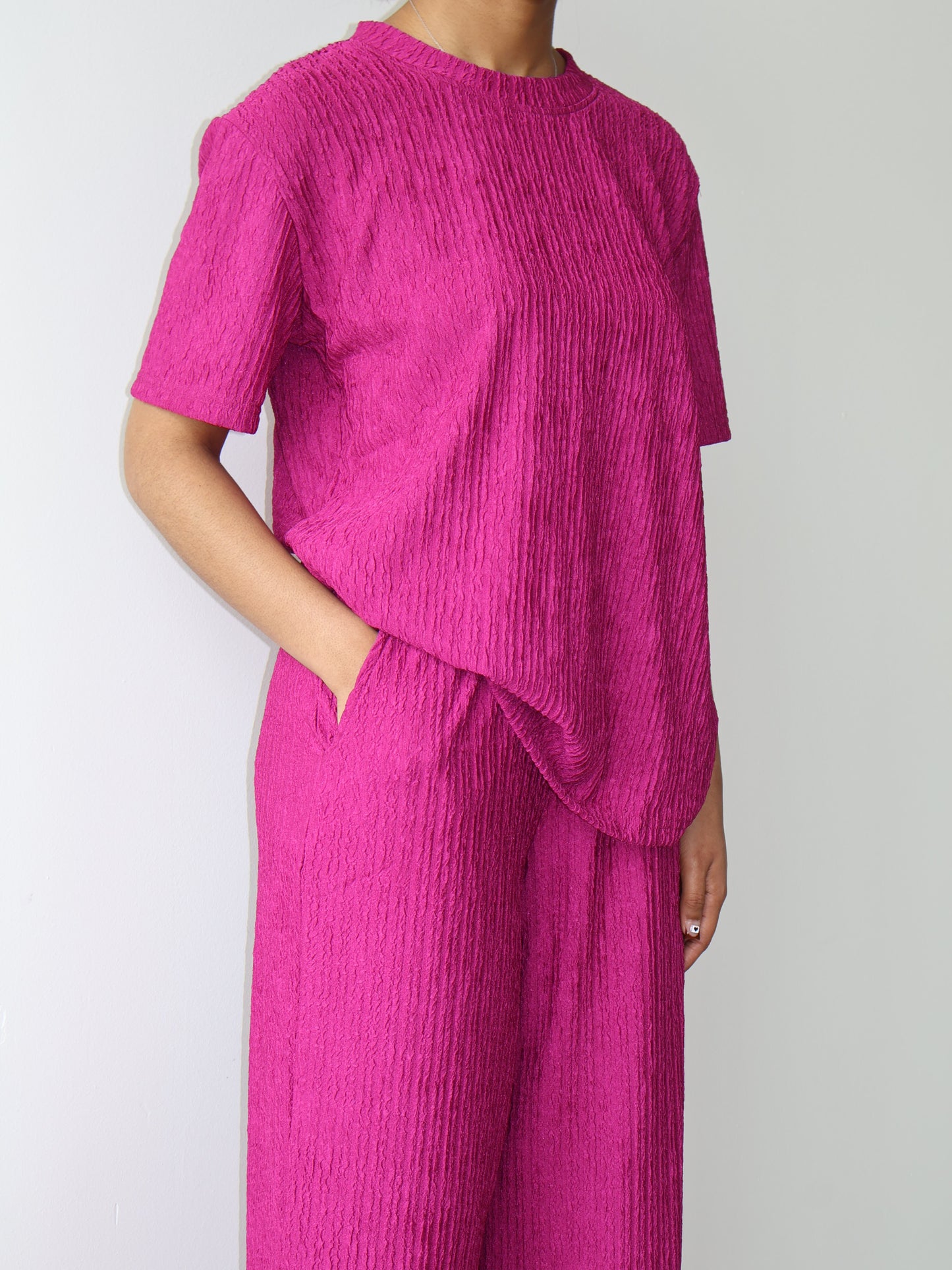 Plisse Wide Leg Lounge Pant Set