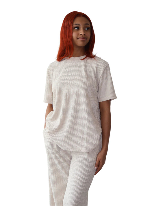 Plisse Wide Leg Lounge Pant Set
