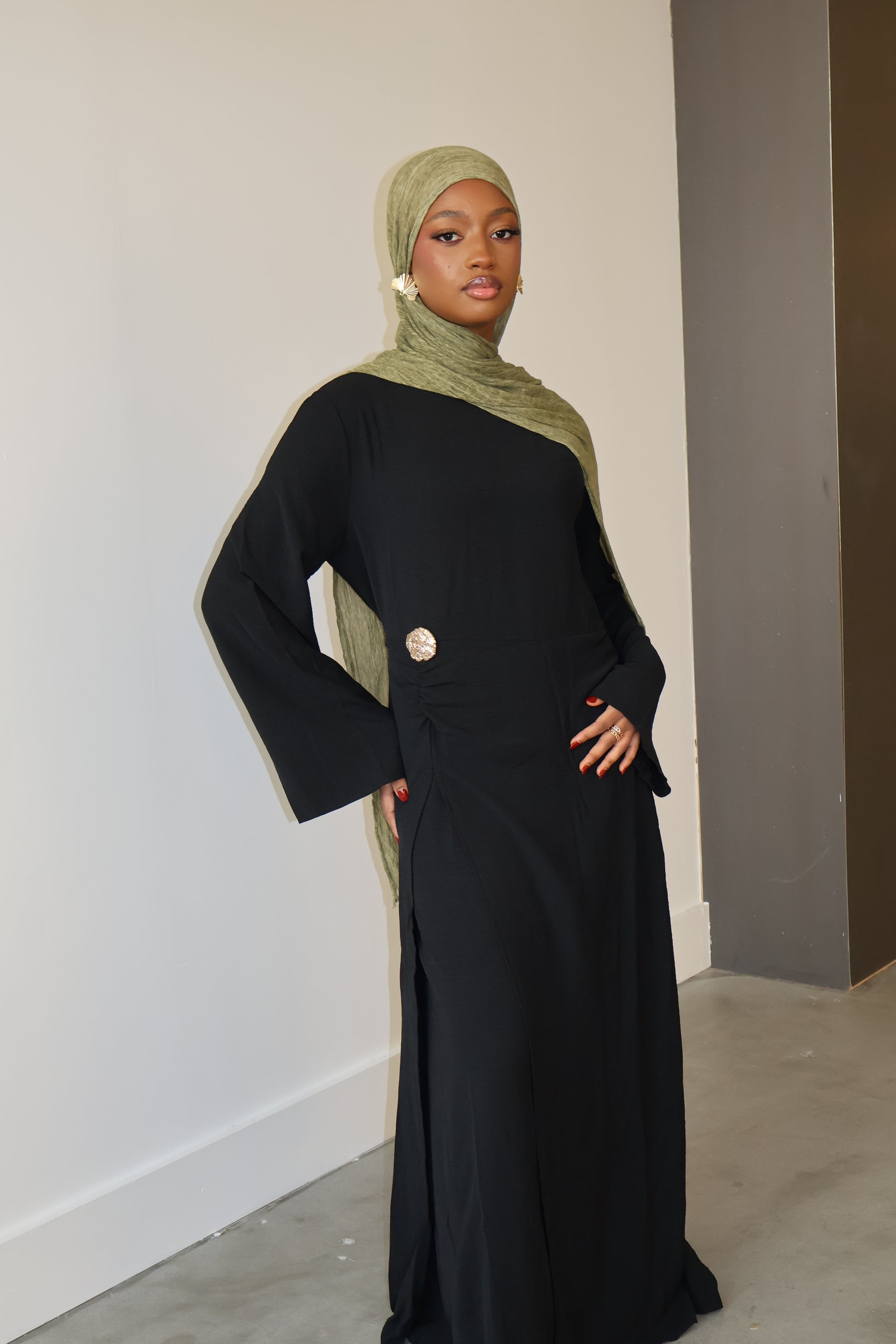 Zahara Gold Accent Ruched Dress