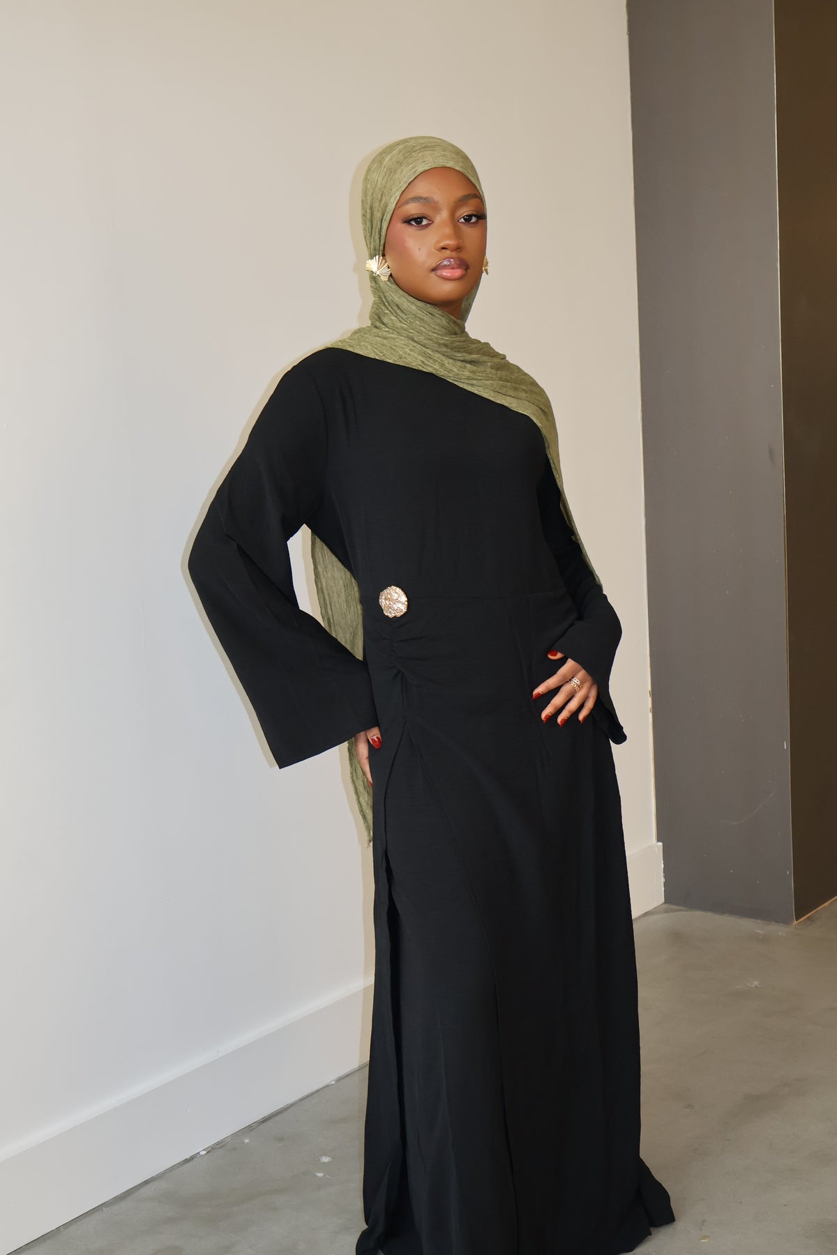 Zahara Gold Accent Ruched Dress