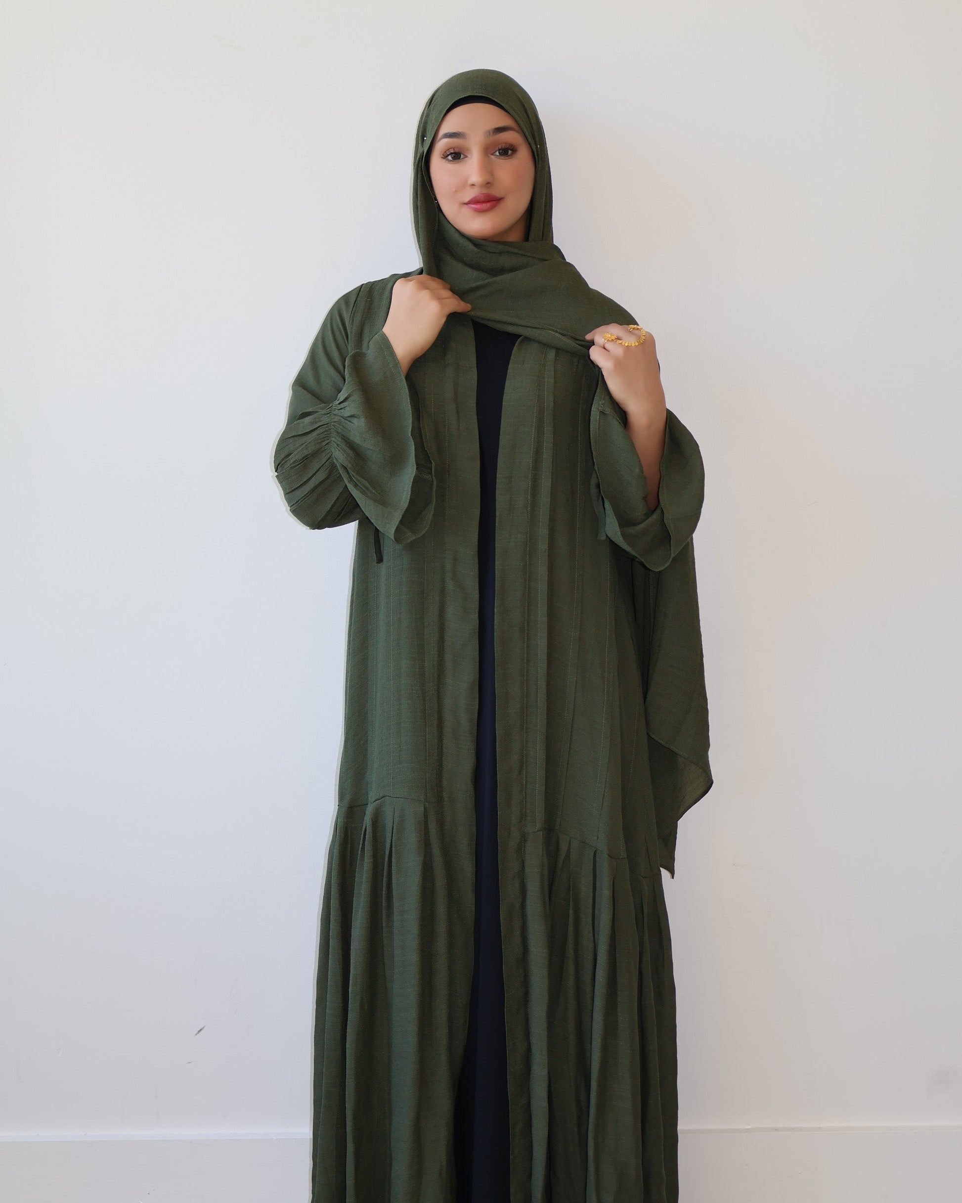 flowy abaya dress Black Flowy Ruffle Cuffed Sleeve Pocket Abaya