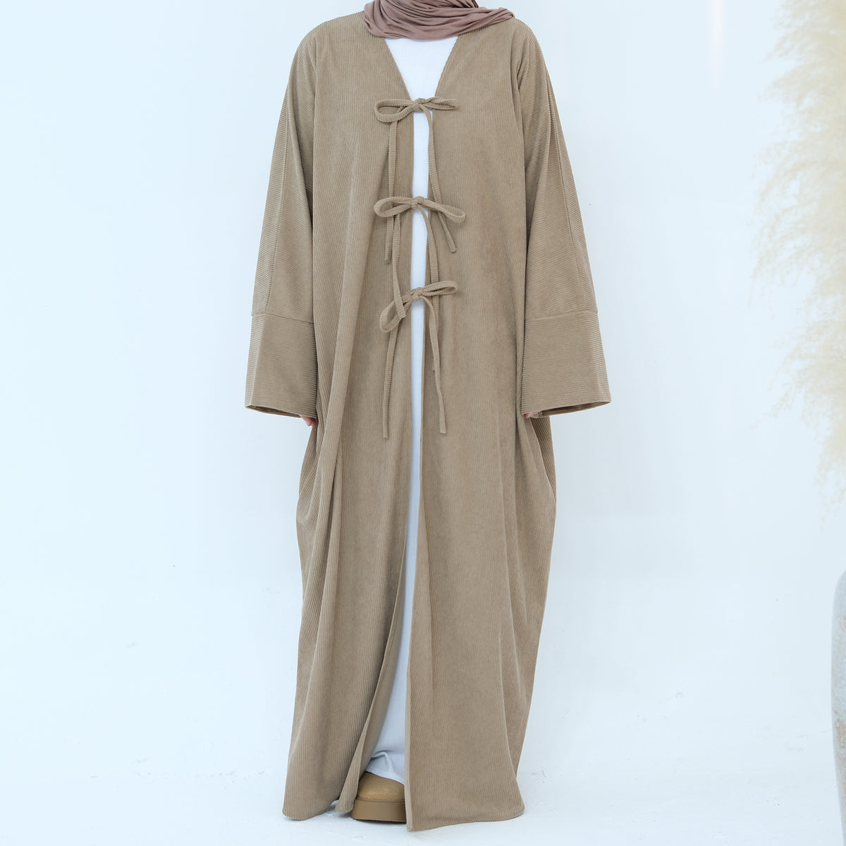 Rawan Corduroy Open Ribbon Abaya