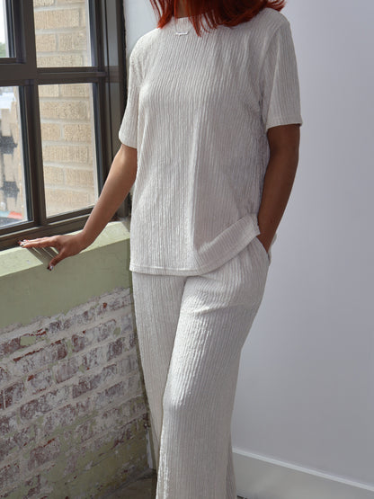 Plisse Wide Leg Lounge Pant Set