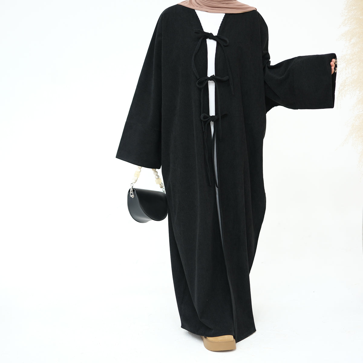 Rawan Corduroy Open Ribbon Abaya