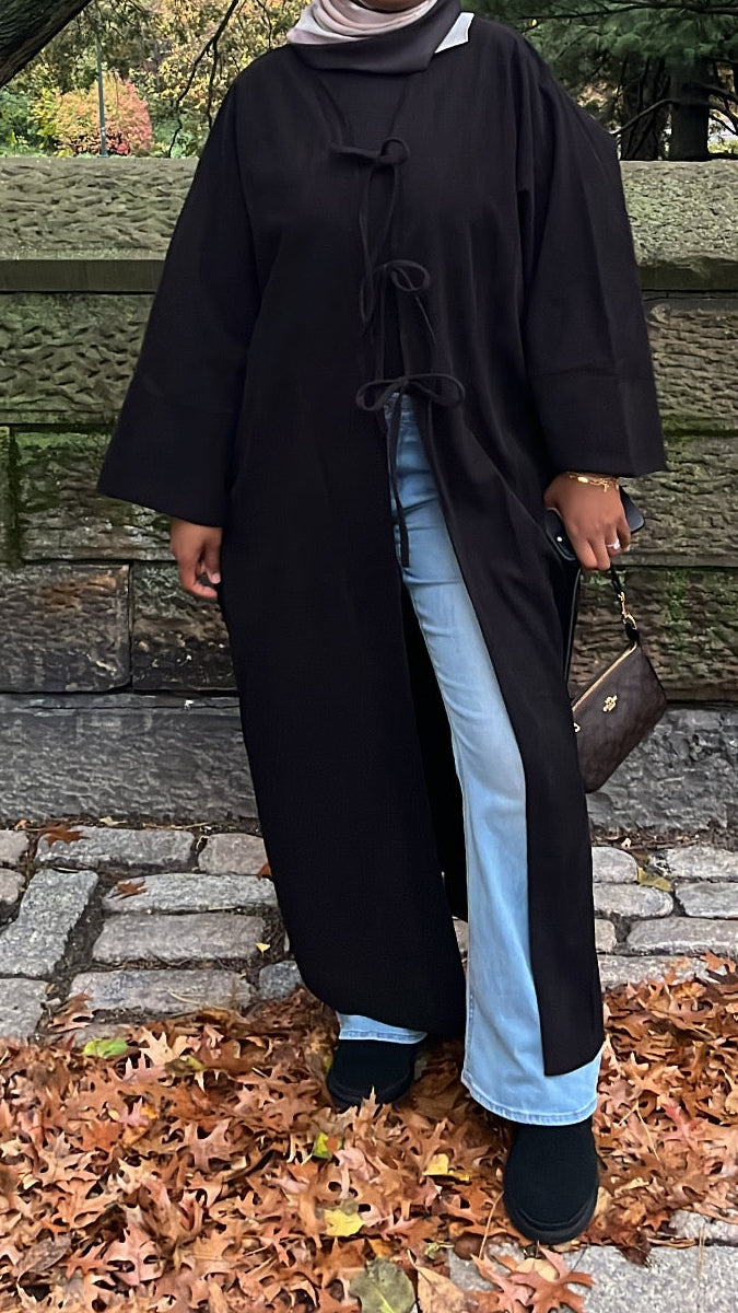 Rawan Corduroy Open Ribbon Abaya