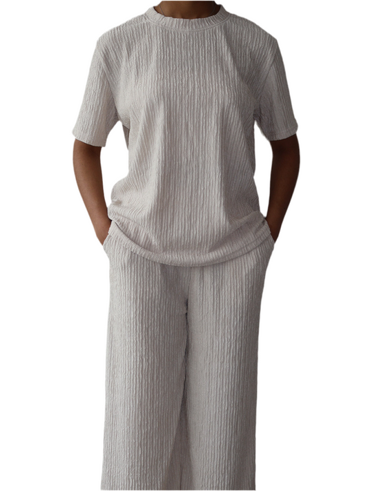 Plisse Wide Leg Lounge Pant Set