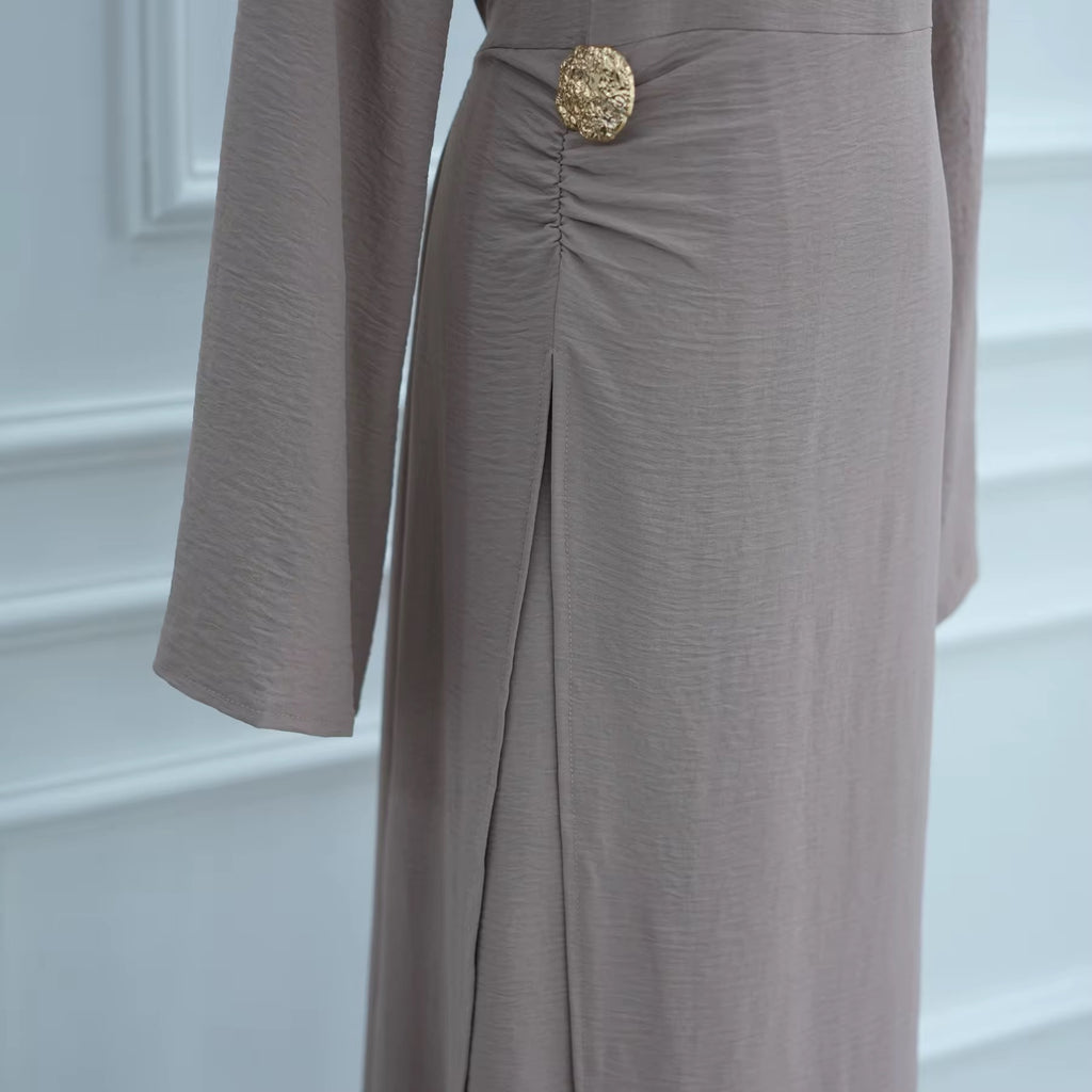 Zahara Gold Accent Ruched Dress