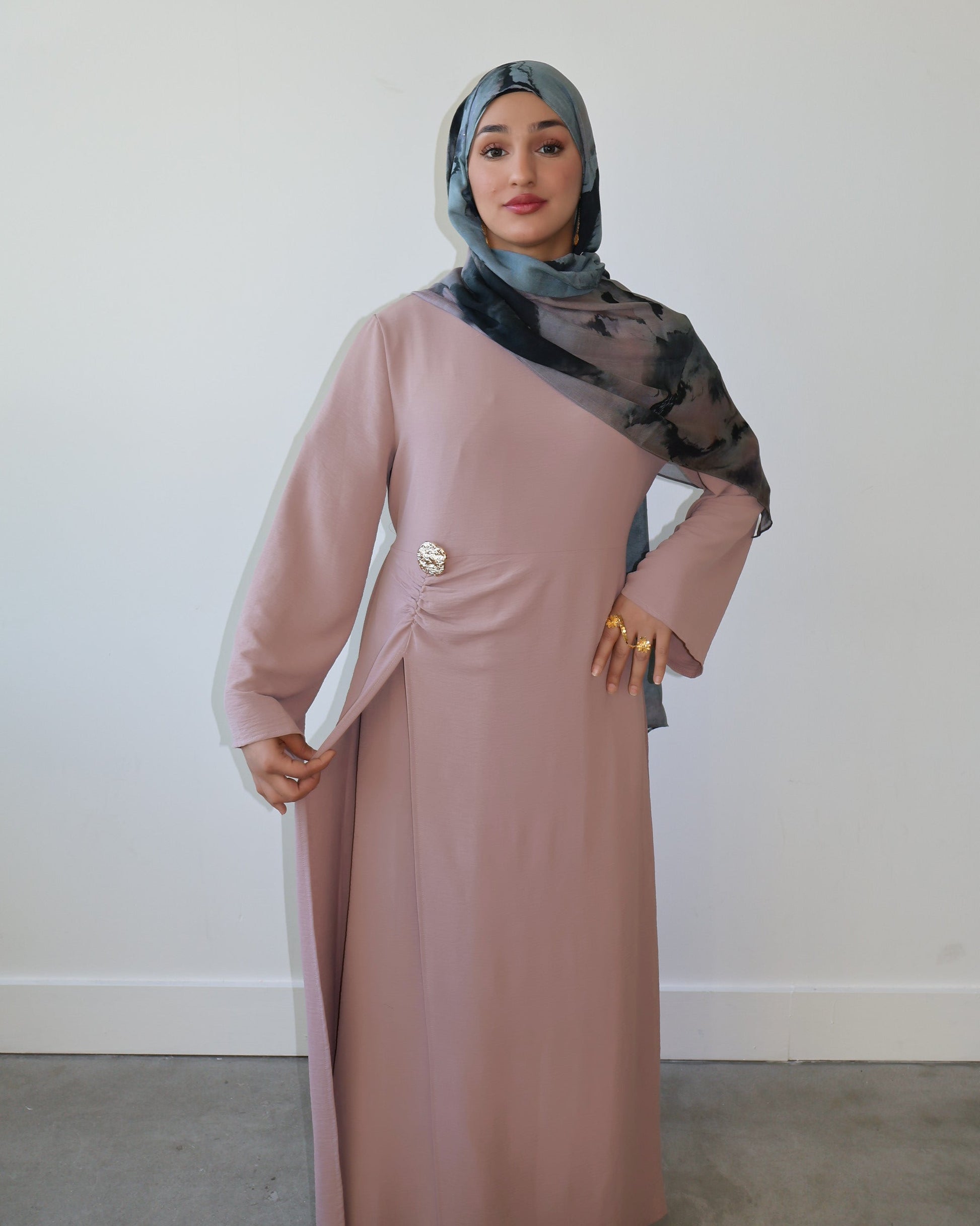 Zahara Gold Accent Ruched Dress